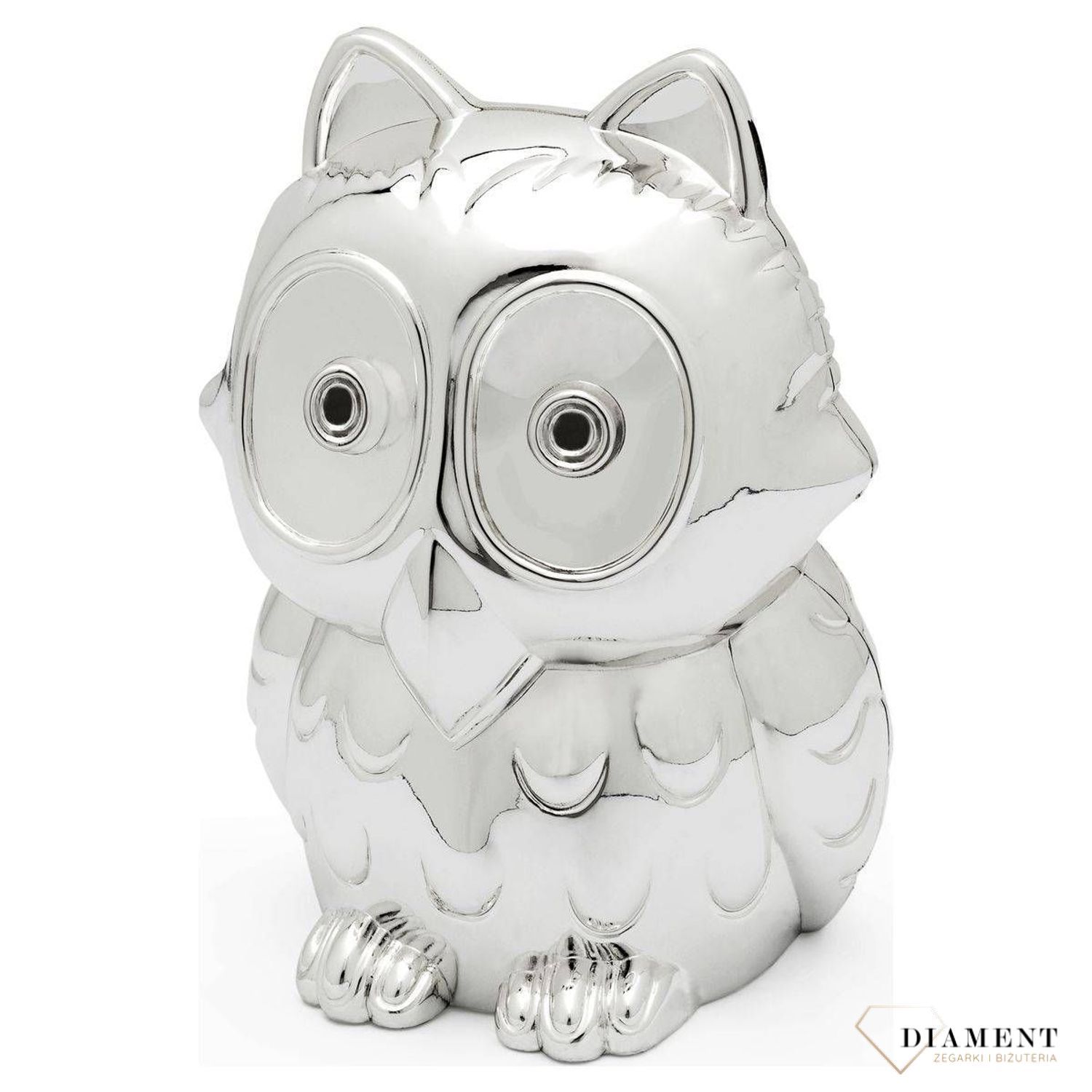 Posrebrzana skarbonka Sowa 9,5 cm ZV8111261. Skarbonka sowa na prezent. Sówka skarbonka na chrzest, rocznicę, do salonu. Upominek w formie sowy.  Pomysł na prezent..jpg