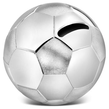 Posrebrzana skarbonka piłka dla małego piłkarza. Wykonana z wysokiej jakości metalu pokrytego srebrem i lakierem zabezpieczającym..jpg