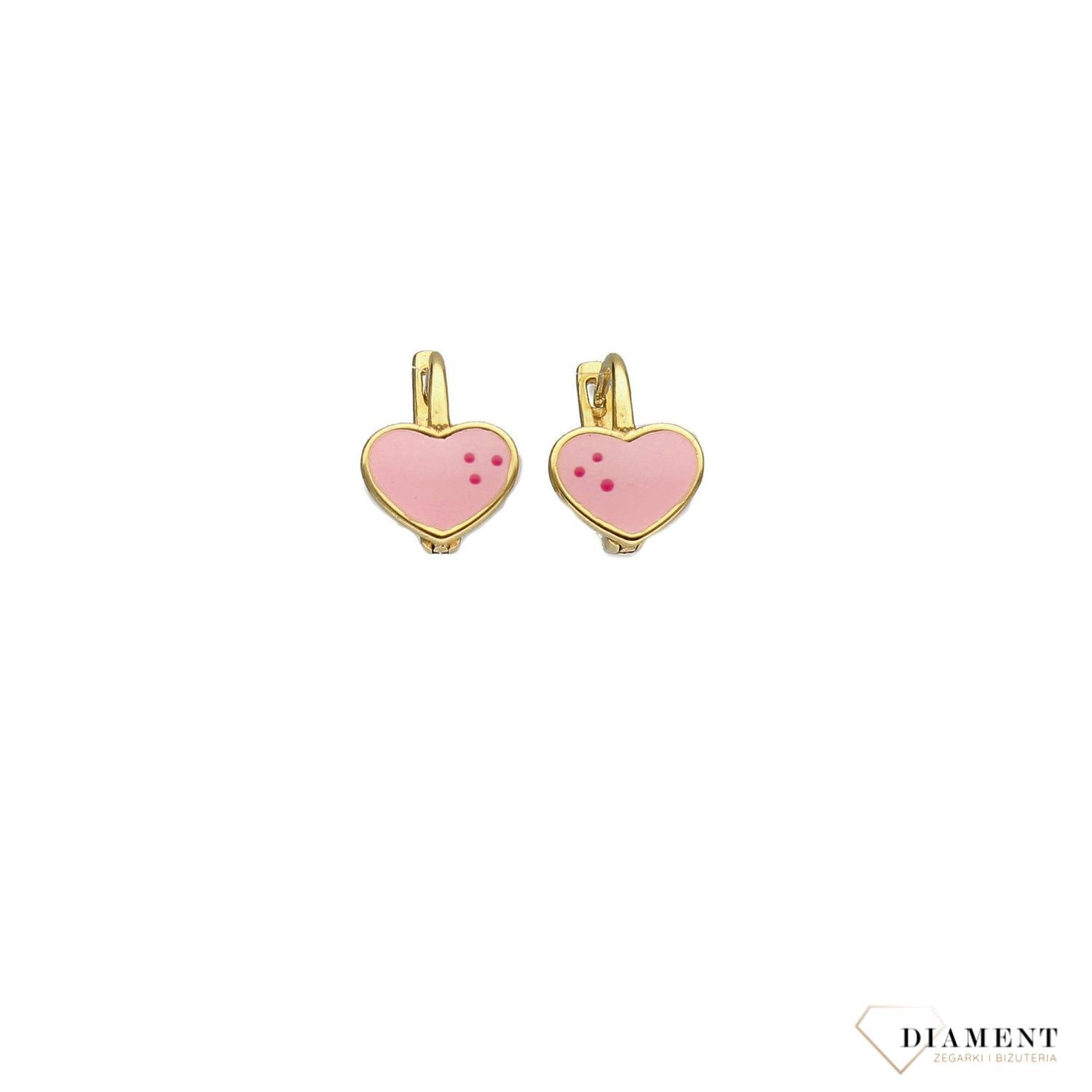 Złote kolczyki dla dziewczynki próba 333 różowe serduszko z emalii  (1).jpg
