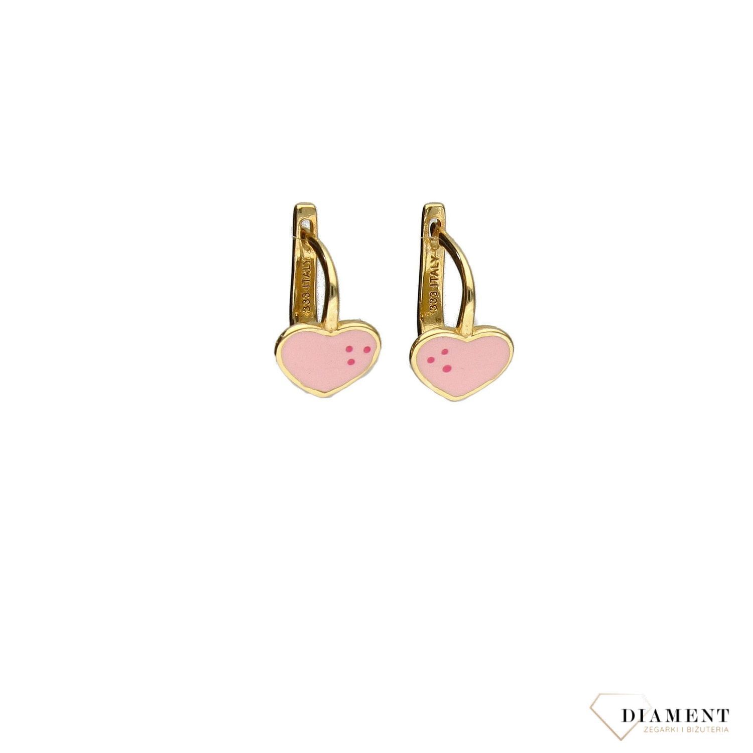 Złote kolczyki dla dziewczynki próba 333 różowe serduszko z emalii  (1).jpg
