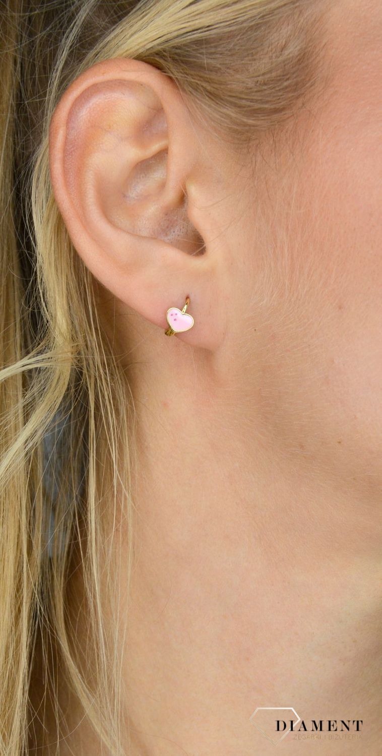Złote kolczyki dla dziewczynki próba 333 różowe serduszko z emalii  (1).jpg