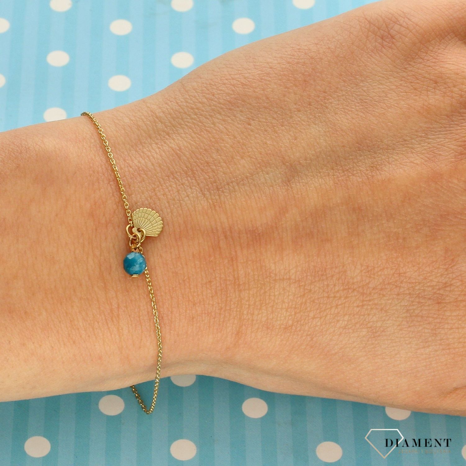 Złota bransoletka damska 333 Muszelka z Turkusem (1).jpg