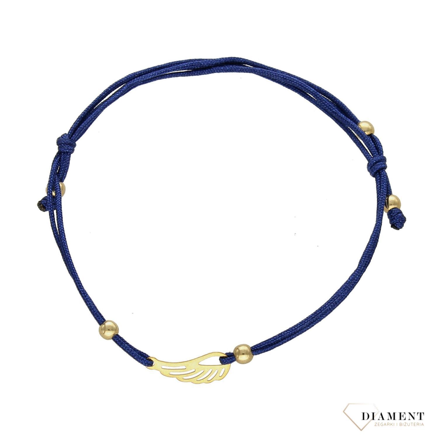 Bransoletka złota 333 niebieski sznurek piórko (1).jpg