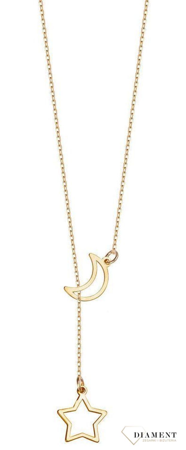 Złoty naszyjnik 333 celebrytka gwiazdka i księżyc ZW-X-000-N45-CA18153. Złoty naszyjnik celebrytka typu krawatka z elementem ozdobnym w postaci gwiazdki i księżyca. Wykonana ze 8-karatowego żółtego złota, próba 333. (2).jpg