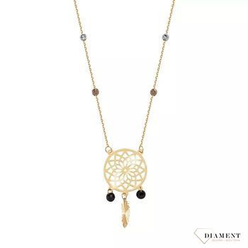 Piękny, złoty naszyjnik z amuletem w postaci łapacza snów to wyjątkowa biżuteria w stylu boho, która sprawdzi się jako prezent dla młodych kobiet..jpg