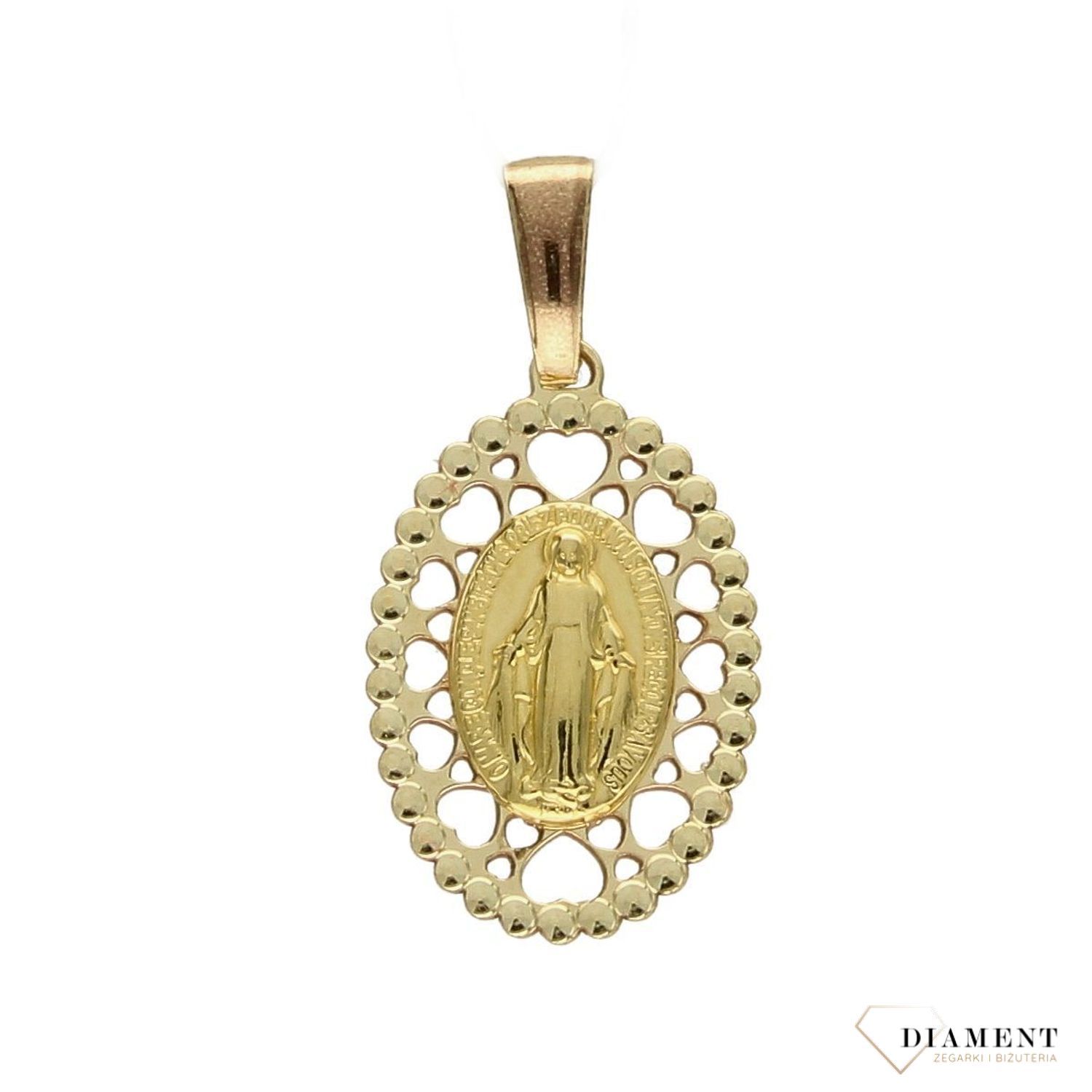 Złota zawieszka 333 owal z sercami 'Cudowny Medalik' Maryja Niepokalana ZW-X-X07-N00-LA18343.jpg