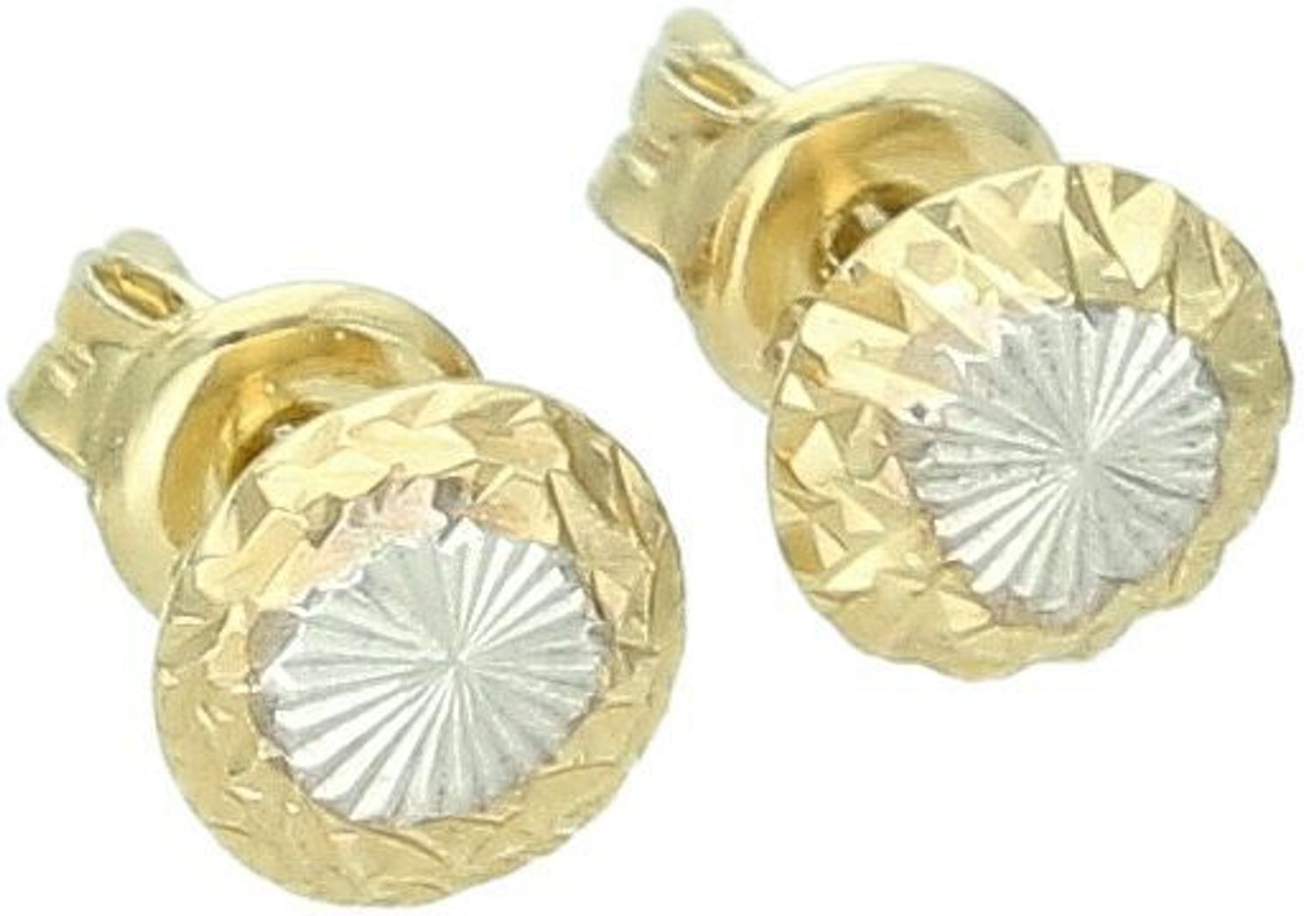 Kolczyki złote okrągłe grawerowane z białym złotem pr 333, ZW-X-X09-D00-FA17284 Piękne i eleganckie złote kolczyki w okrągłym kształcie, ozdobione delikatnym 11.jpg