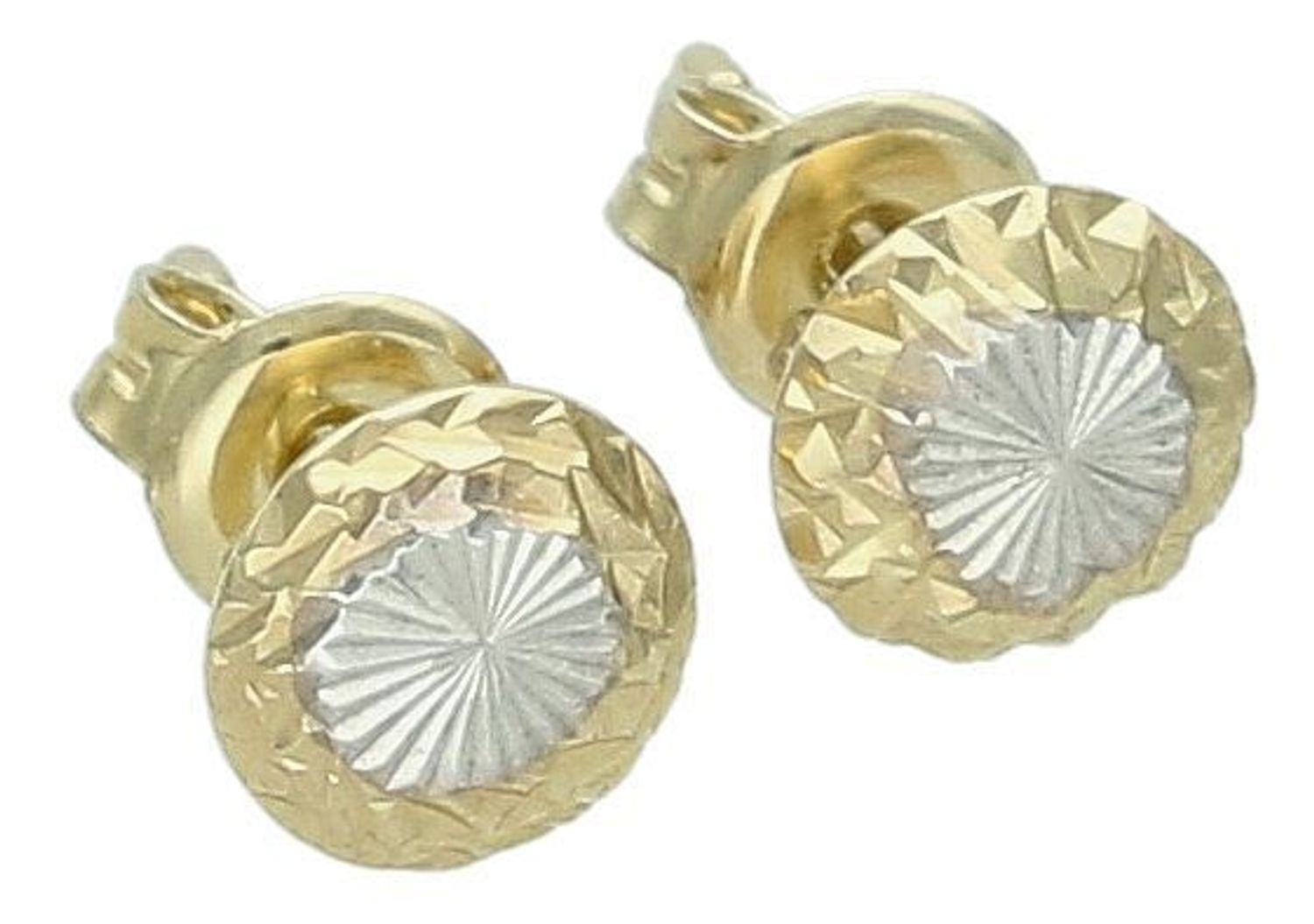 Kolczyki złote okrągłe grawerowane z białym złotem pr 333, ZW-X-X09-D00-FA17284 Piękne i eleganckie złote kolczyki w okrągłym kształcie, ozdobione delikatnym 11.jpg