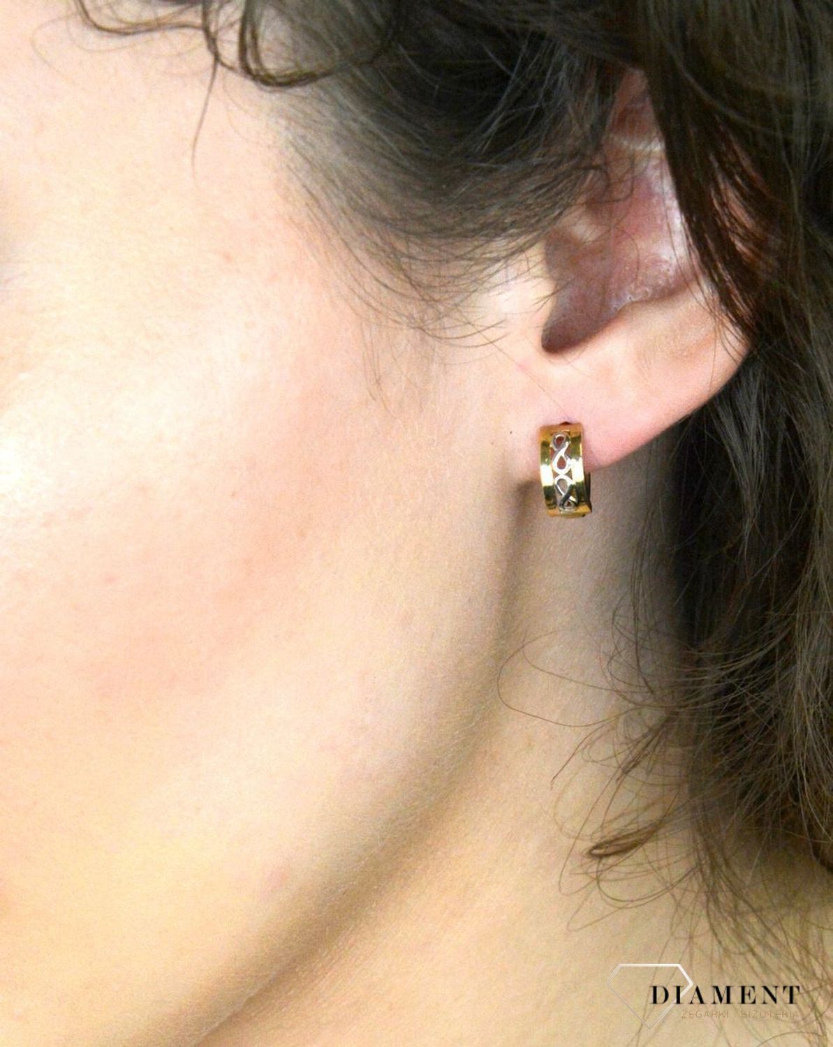 Złote kolczyki kółka ze znakiem nieskończoności próba 333, ZW-X-X09-D00-HA15321. Kolczyki koła ze znakiem nieskończoności w białym złocie. Złote kolczyki wykonane z wysokiej jakości żółtego 1.jpg