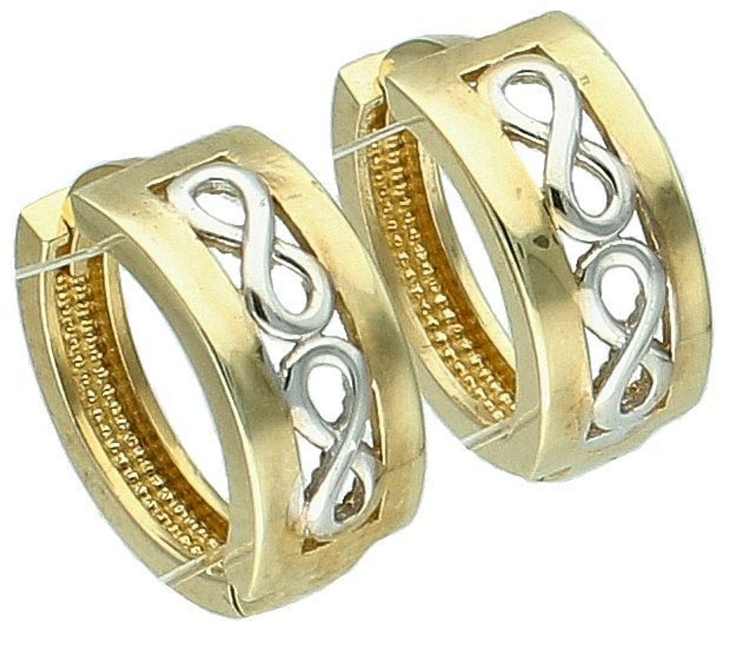 Złote kolczyki kółka ze znakiem nieskończoności próba 333, ZW-X-X09-D00-HA15321. Kolczyki koła ze znakiem nieskończoności w białym złocie. Złote kolczyki wykonane z wysokiej jakości żółtego 1.jpg