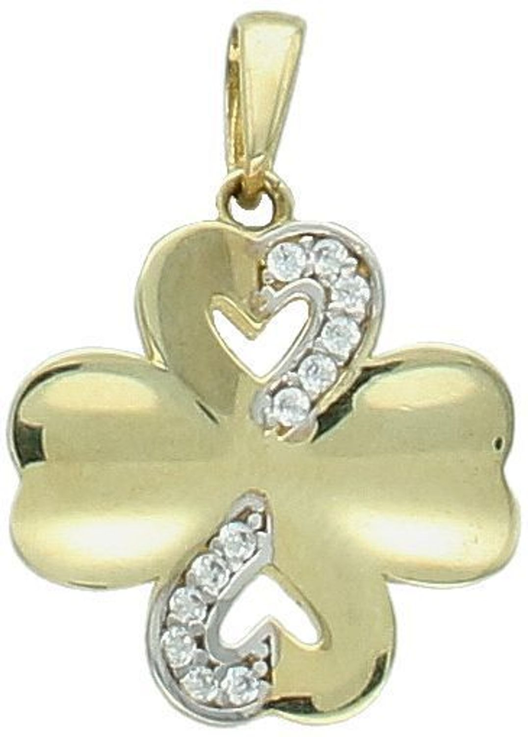 Złota zawieszka koniczynka w formie serc próba 333, ZW-X-X09-D00-LB16621. Ta urocza zawieszka łączy w sobie dwa symbole – szczęście i miłość. Wykonana z wysokiej jakości złota 1.jpg