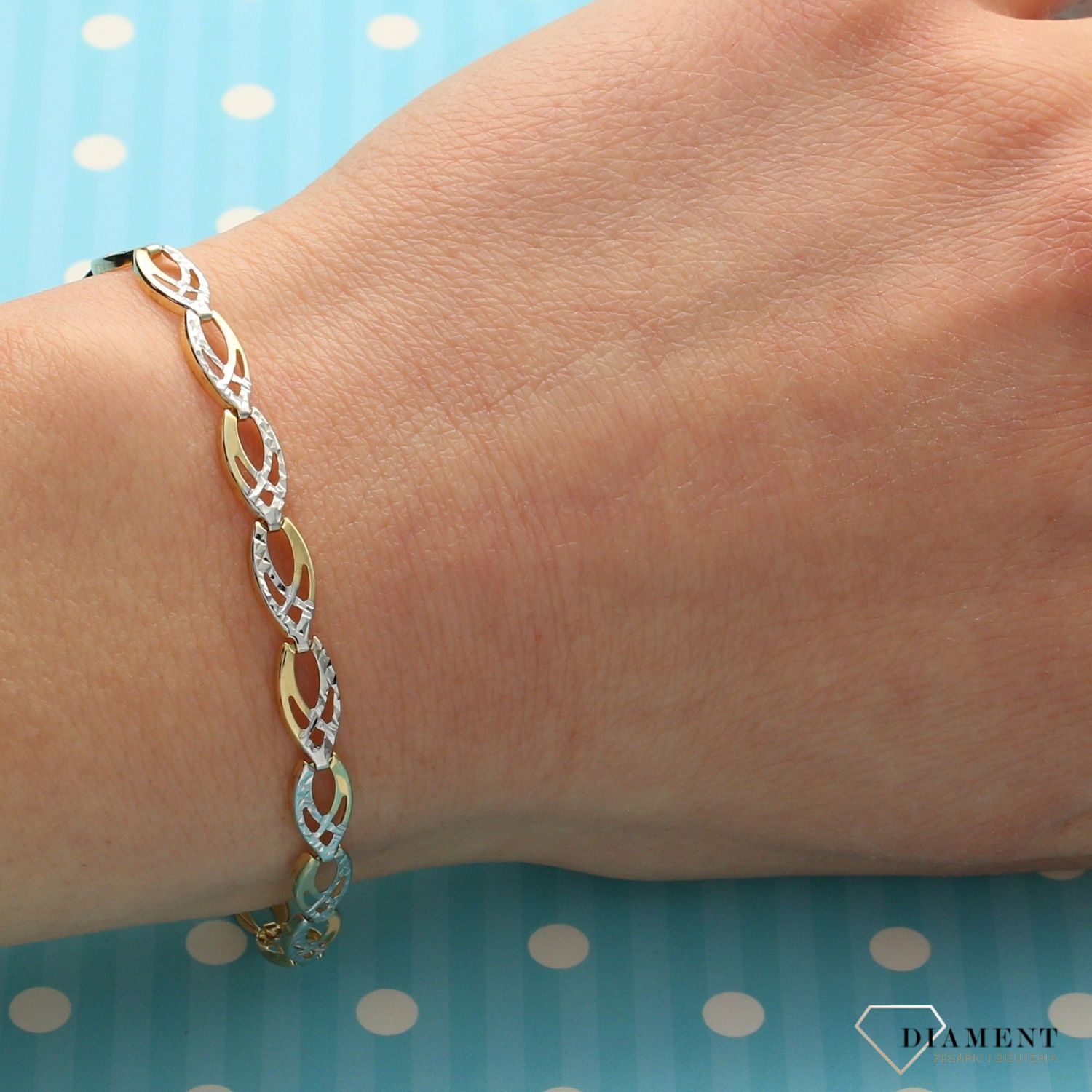 Złota elegancka bransoletka. Białe i żółte złoto. Złote Bransoletki Damskie w Sklepie z Biżuterią zegarki-diament.pl to idealny pomysł na prezent dla kobiety (3).jpg