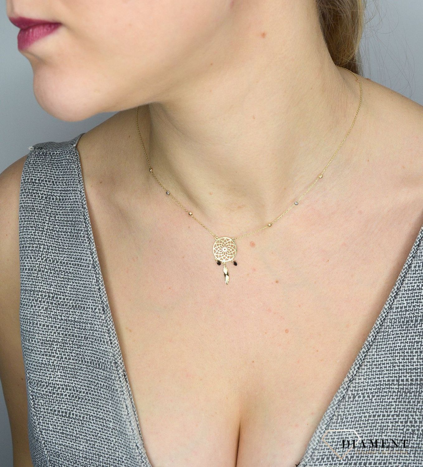 Złoty naszyjnik 333 łapacz snów z koralikami ZW-X-X09-D45-CC16869.jpg