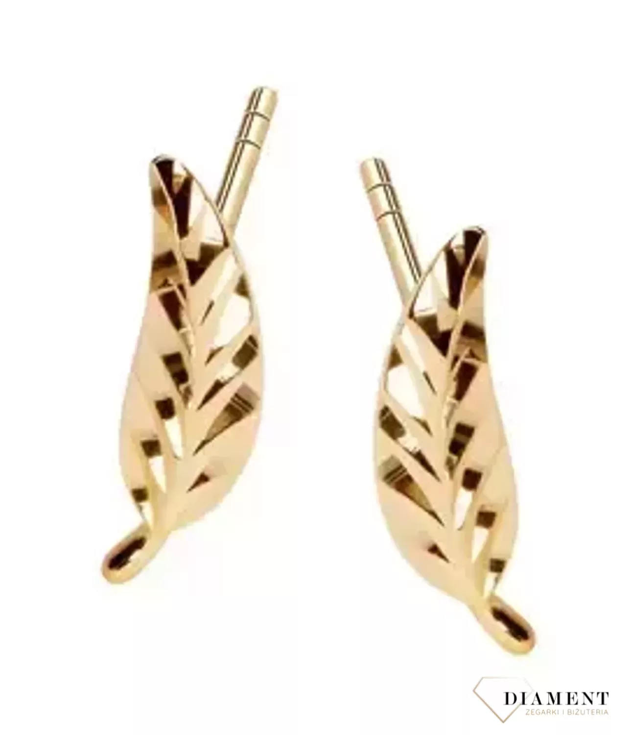 Złote kolczyki próby 333 grawerowane liście ZW-X-X09-N00-FA18168. Kolczyki liście zostały ozdobione grawerowanym wzorem który dodaje blasku. Doskonałe na prezent.webp