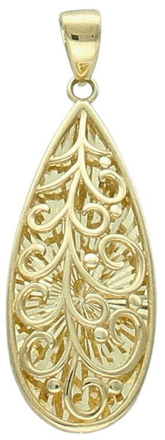 Złota zawieszka ażurowa łezka, grawerowany środek próba 333, ZW-X-X09-N00-LA16421. Elegancka i subtelna złota zawieszka w kształcie łezki to wyjątkowy dodatek, który podkreśli 1.jpg