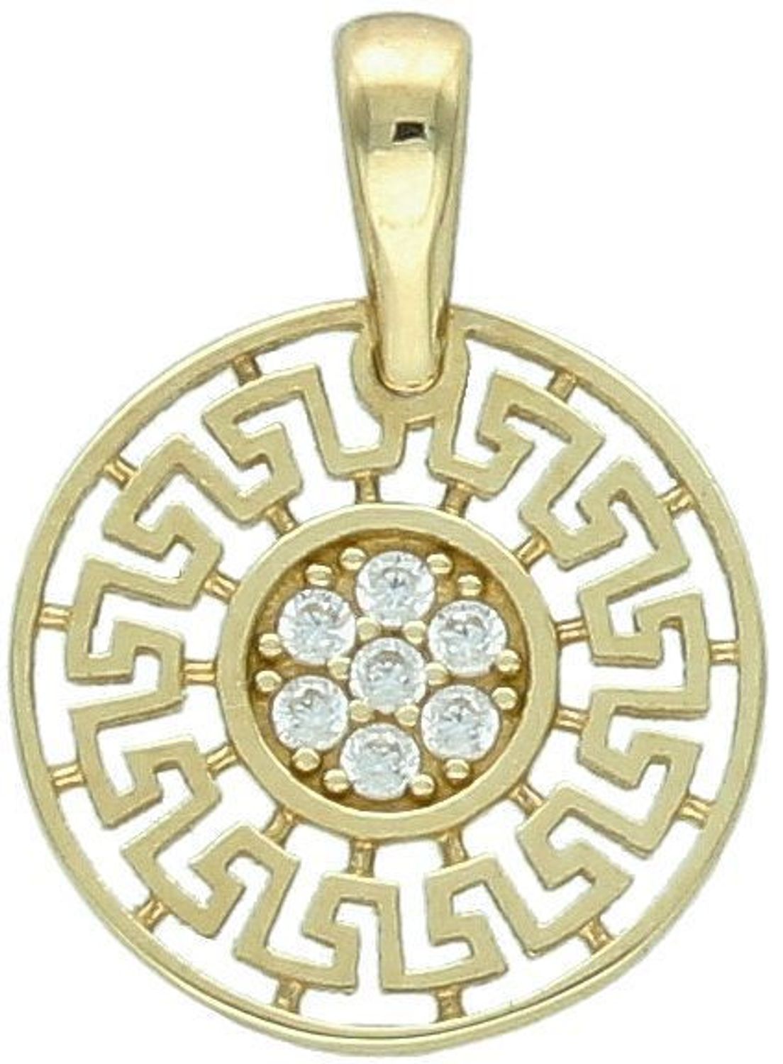 Złota zawieszka droga grecka z cyrkonią próba 333, ZW-X-X09-N00-LB14518. Ta elegancka zawieszka wyróżnia się wyjątkowym wzorem inspirowanym klasycznym motywem drogi greckiej, który symbolizuje 1.jpg