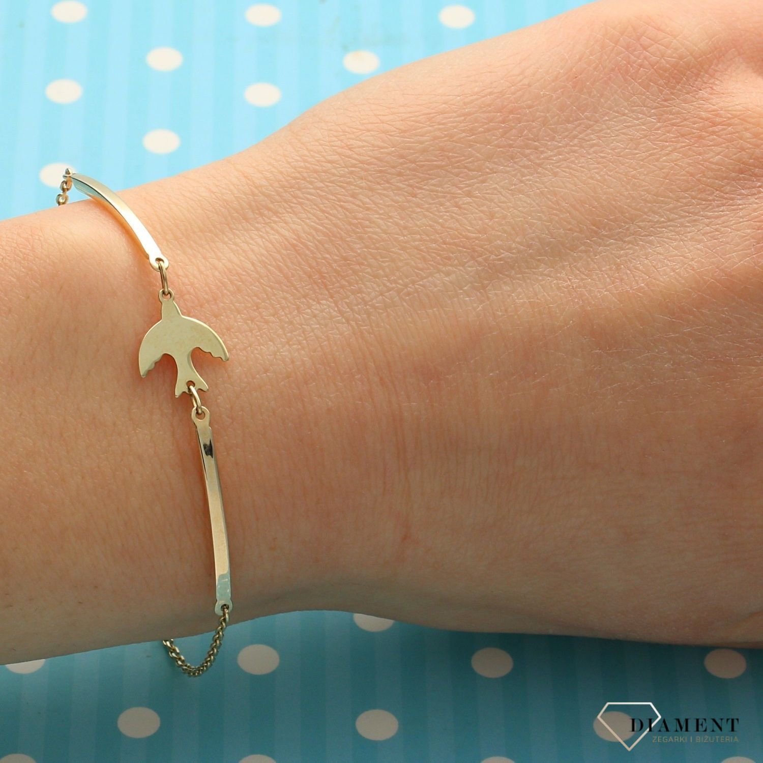 Złota Bransoletka jaskółka. Żółte złoto. Blaszka. Złote Bransoletki Damskie w Sklepie z Biżuterią zegarki-diament.pl to idealny pomysł na prezent dla kobiety. 3.jpg