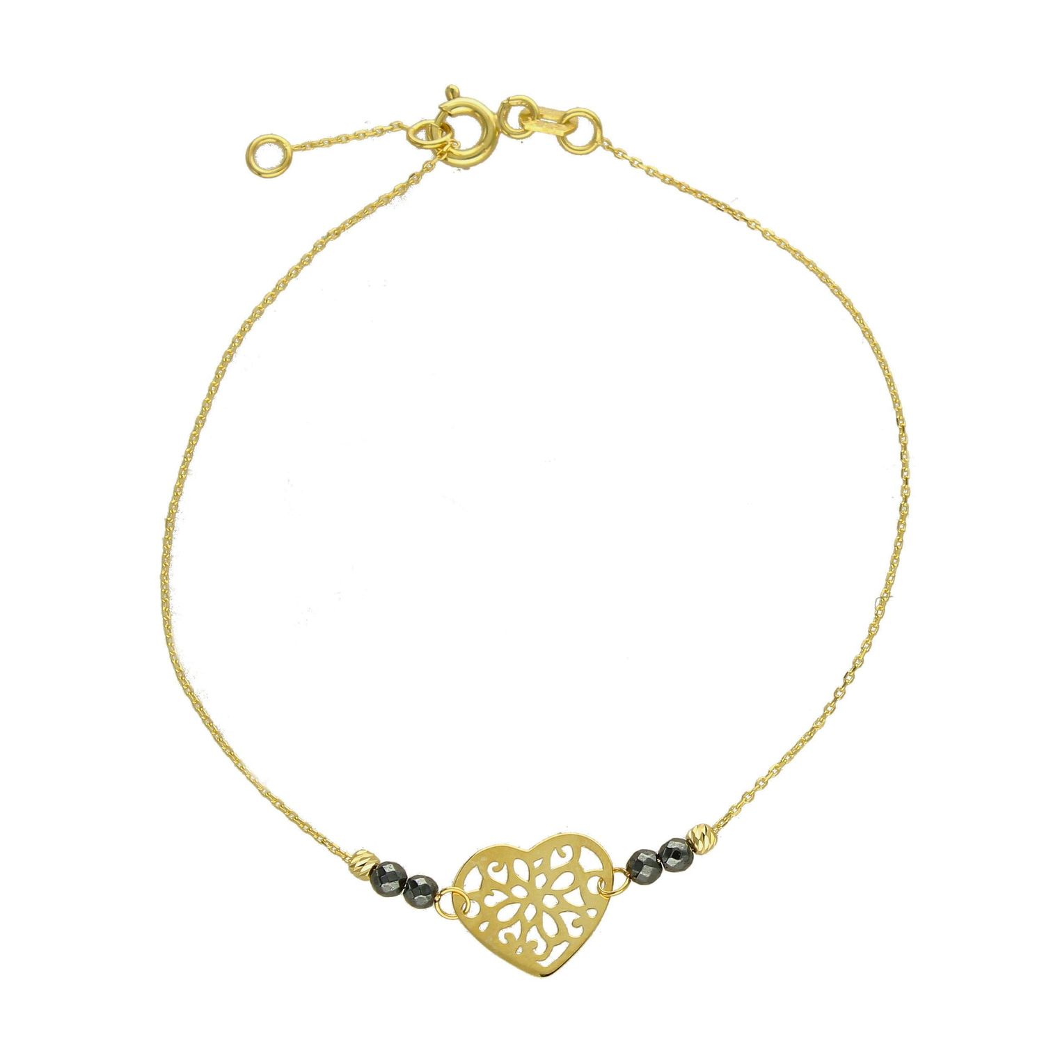 Złota bransoletka 333 ażurowe serce z koralikami ZW-X-X09-N18-DW17835. Złota bransoletka z motywem ażurowego serca i czarnych koralików..jpg