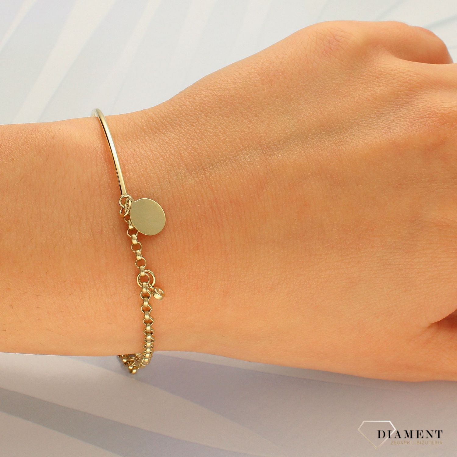 Złota bransoletka 333 sztywna. gładka z łańcuszkiem ZW-X-X09-N19-DB18235 (1).jpg