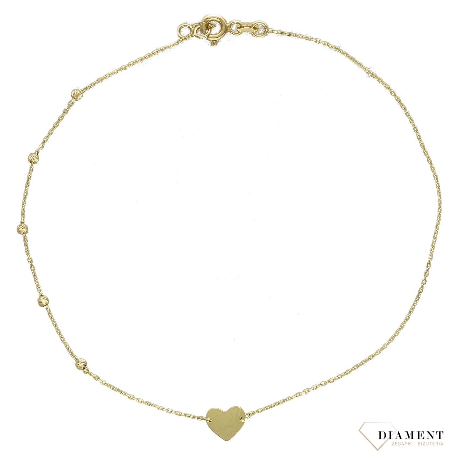 Złota bransoletka na nogę YES z serduszkiem i kuleczkami 333 ZW-X-X09-N25-DA18281.jpg