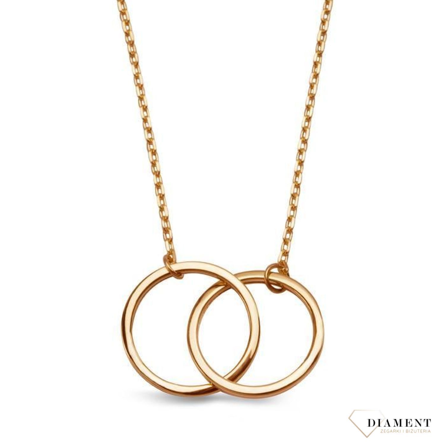 Złoty naszyjnik typu celebrytka, z elementem ozdobnym w kształcie dwóch przecinających się obręczy, to biżuteria która zachwyca swoją formą..jpg
