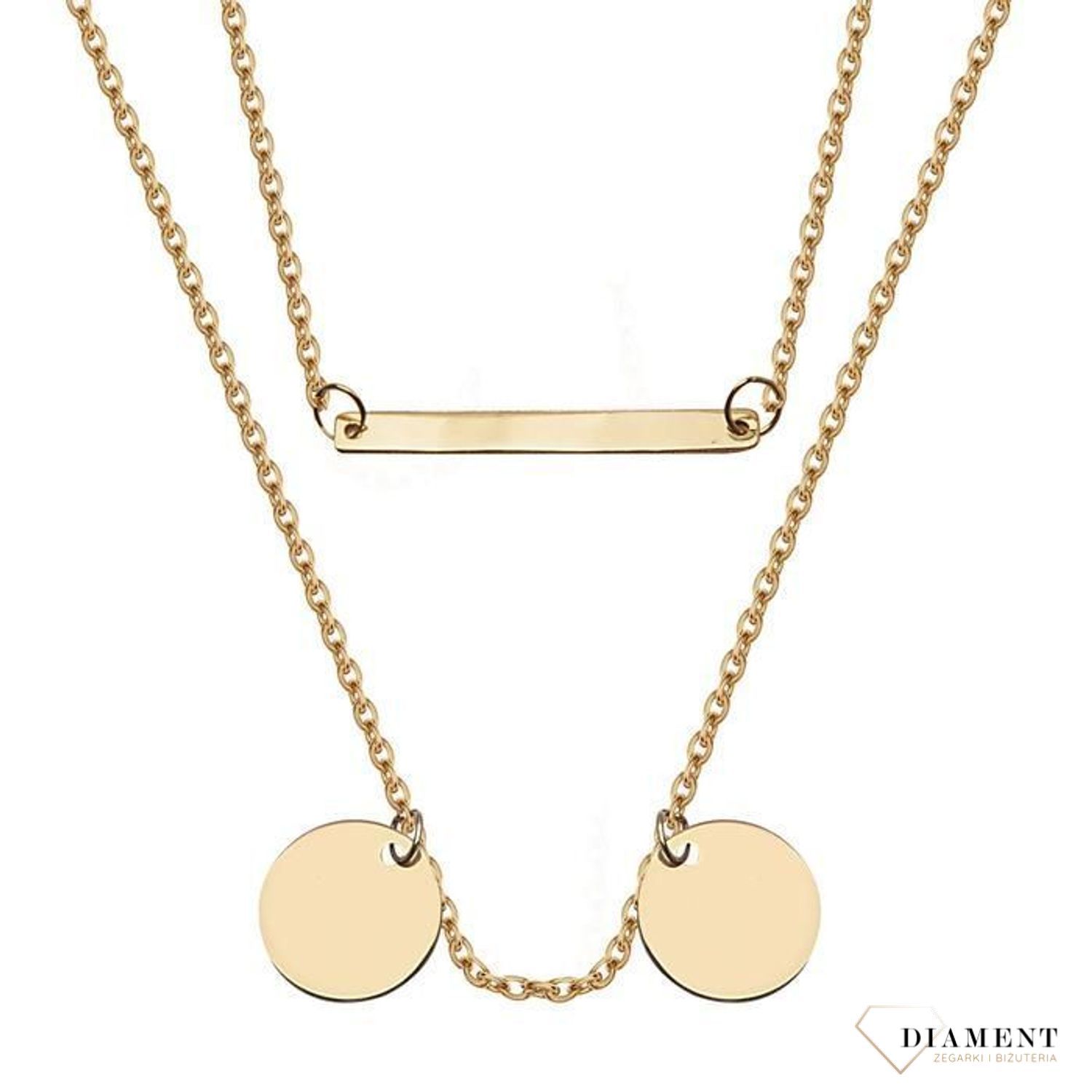 Nowoczesny, złoty naszyjnik skomponowany z dwóch delikatnych łańcuszków różniących się od siebie długością. Zachwyca oryginalną formą i blaskiem..jpg