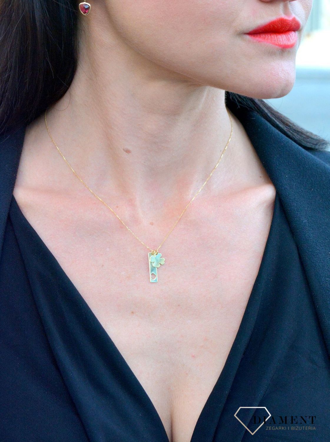 Złoty naszyjnik celebrytka YES 'Blaszka z serduszkiem i koniczynką' 333 ZW-X-X09-N45-CA18229.jpg