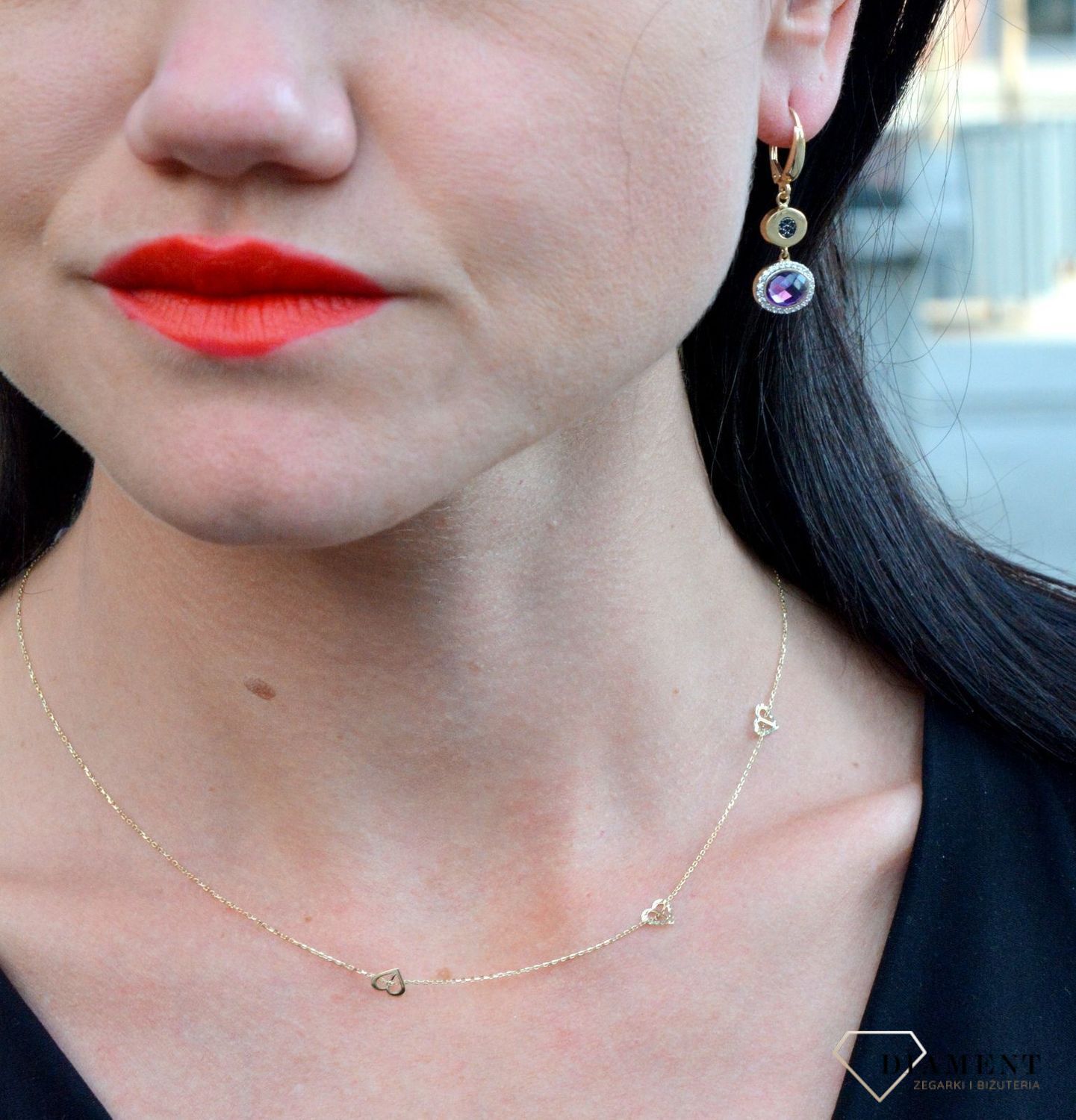 Złoty naszyjnik YES 333 celebrytka - trzy serca ZW-X-X09-N45-CA18349.jpg