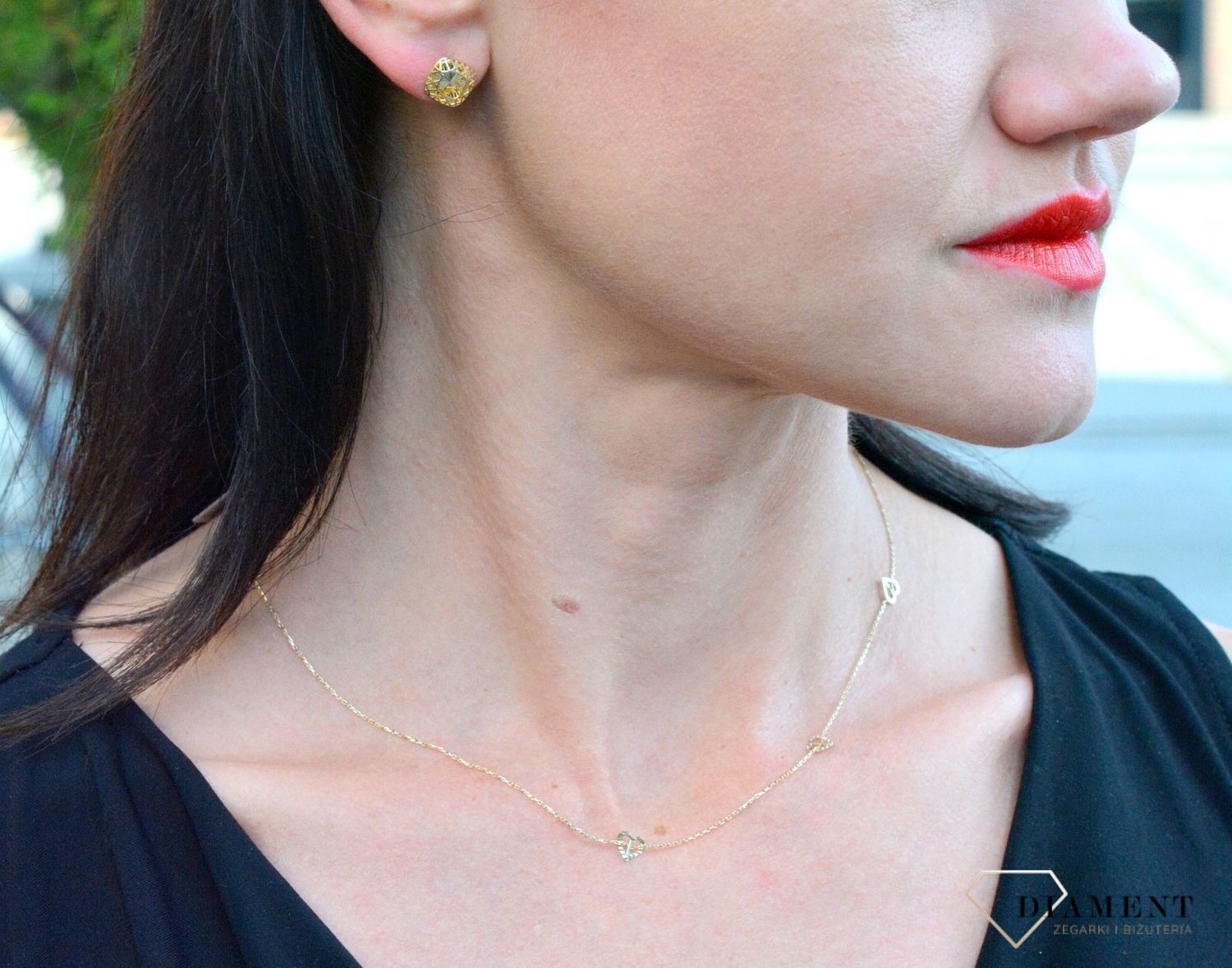 Złoty naszyjnik YES 333 celebrytka - trzy serca ZW-X-X09-N45-CA18349.jpg