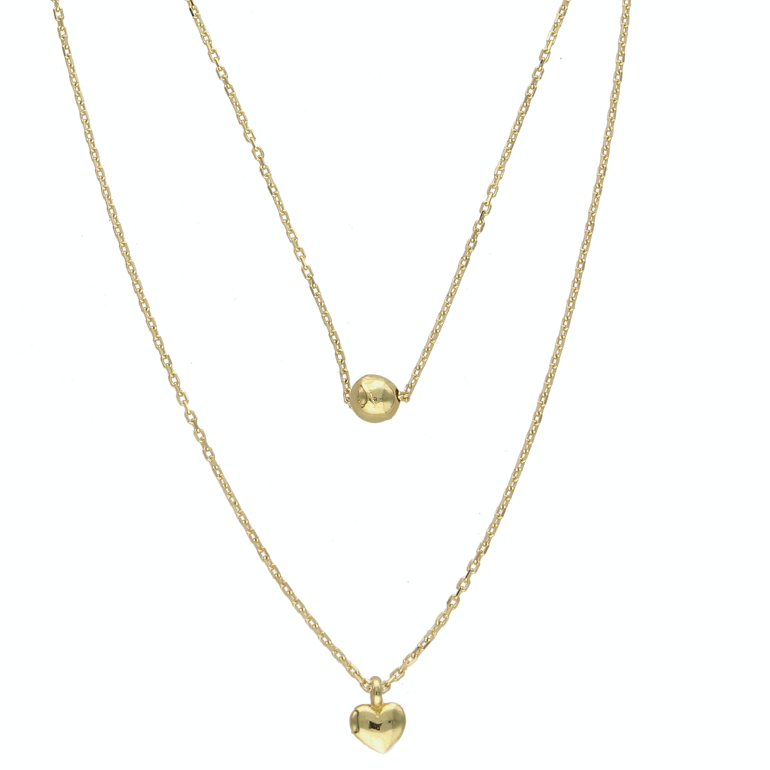 Złoty naszyjnik próby 333 serce z kuleczką ZW-X-X09-N45-CA18582. Złoty naszyjnik celebrytka warstwowa z elementami ozdobnym w postaci serca i kulki. Wykonana ze 8-karatowego żółtego złota, próba 333.png