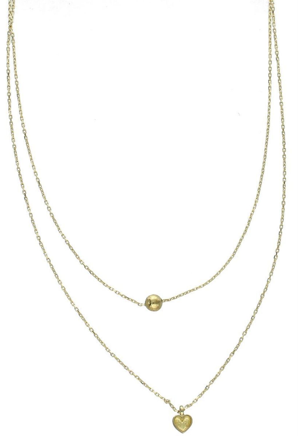 Złoty naszyjnik damski 333 Podwójny z serduszkiem i kuleczką. Niezwykle szykowny i delikatny naszyjnik wykonany z najwyższej jakości 14 –karatowego żółtego złota to elegancki 1.jpg