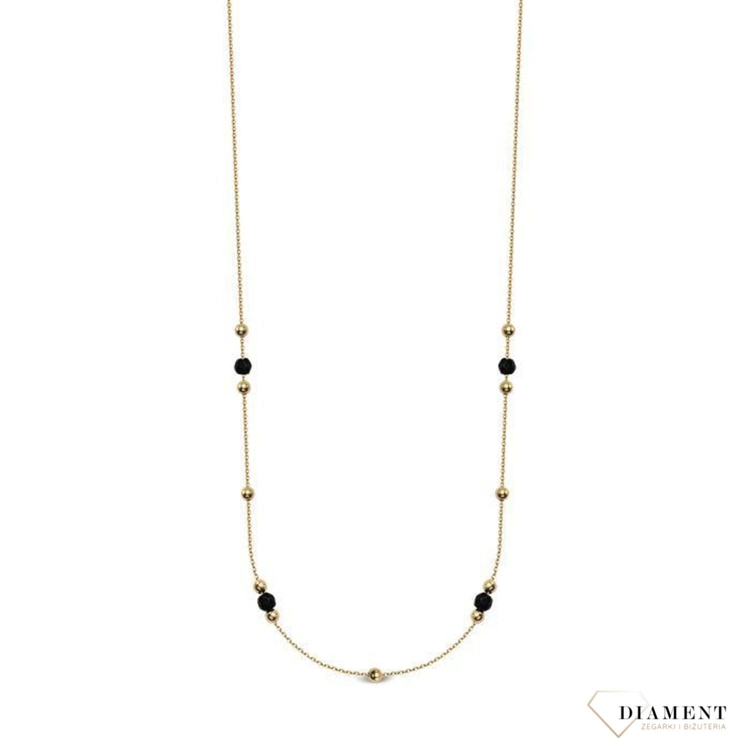 Elegancki naszyjnik ozdobiony drobnymi, złotymi kuleczkami i czarnymi fasetowanymi cyrkoniami będzie doskonałym dopełnieniem szykownych stylizacji..jpg