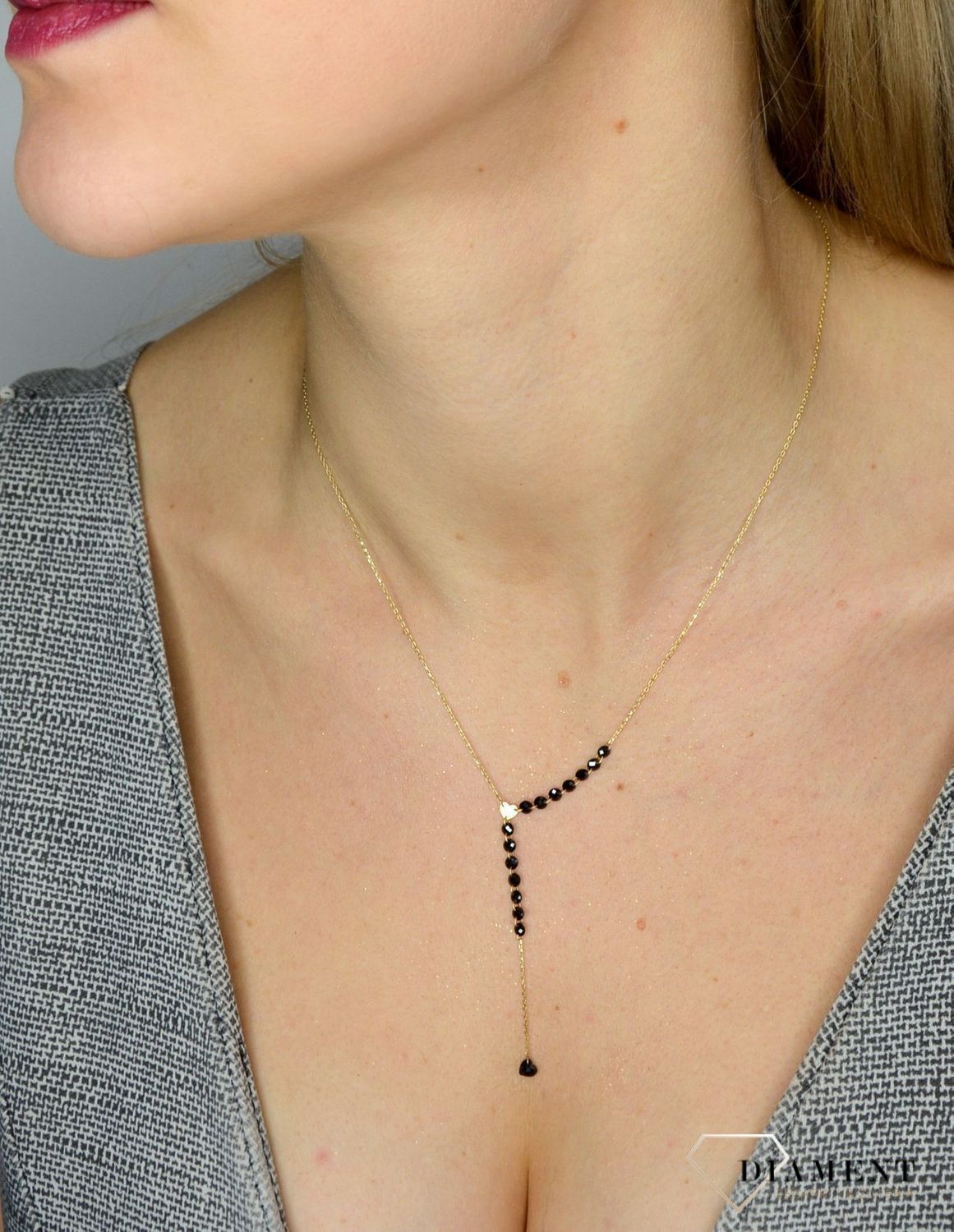 Naszyjnik złoty próby 585 czarne koraliki ZW-Z-Z01-N45-CC16072.jpg