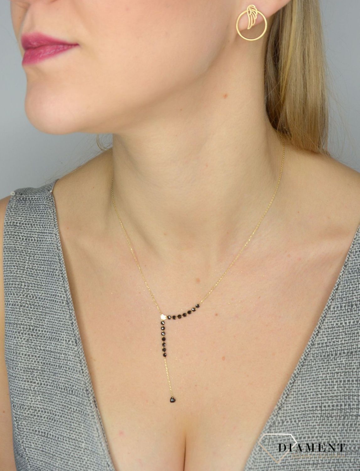 Naszyjnik złoty próby 585 czarne koraliki ZW-Z-Z01-N45-CC16072.jpg