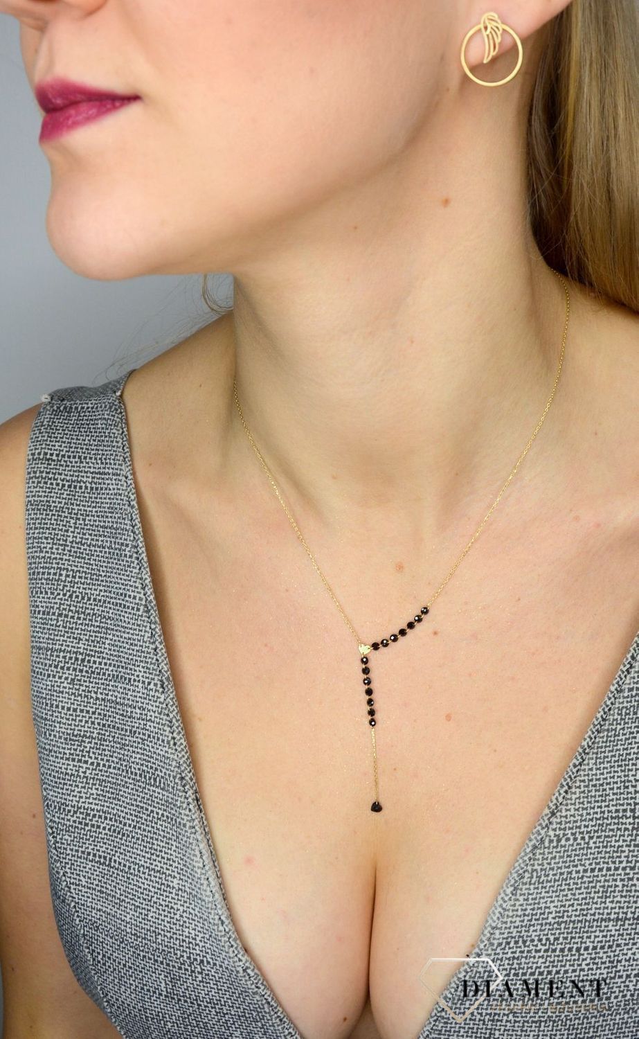 Naszyjnik złoty próby 585 czarne koraliki ZW-Z-Z01-N45-CC16072.jpg