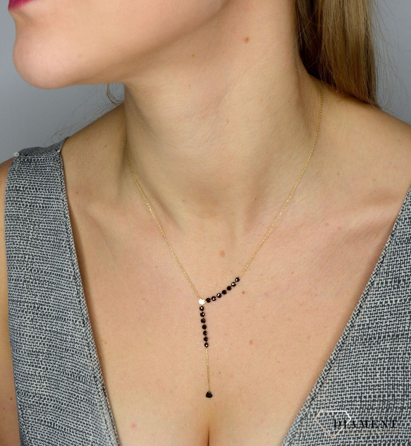 Naszyjnik złoty próby 585 czarne koraliki ZW-Z-Z01-N45-CC16072.jpg