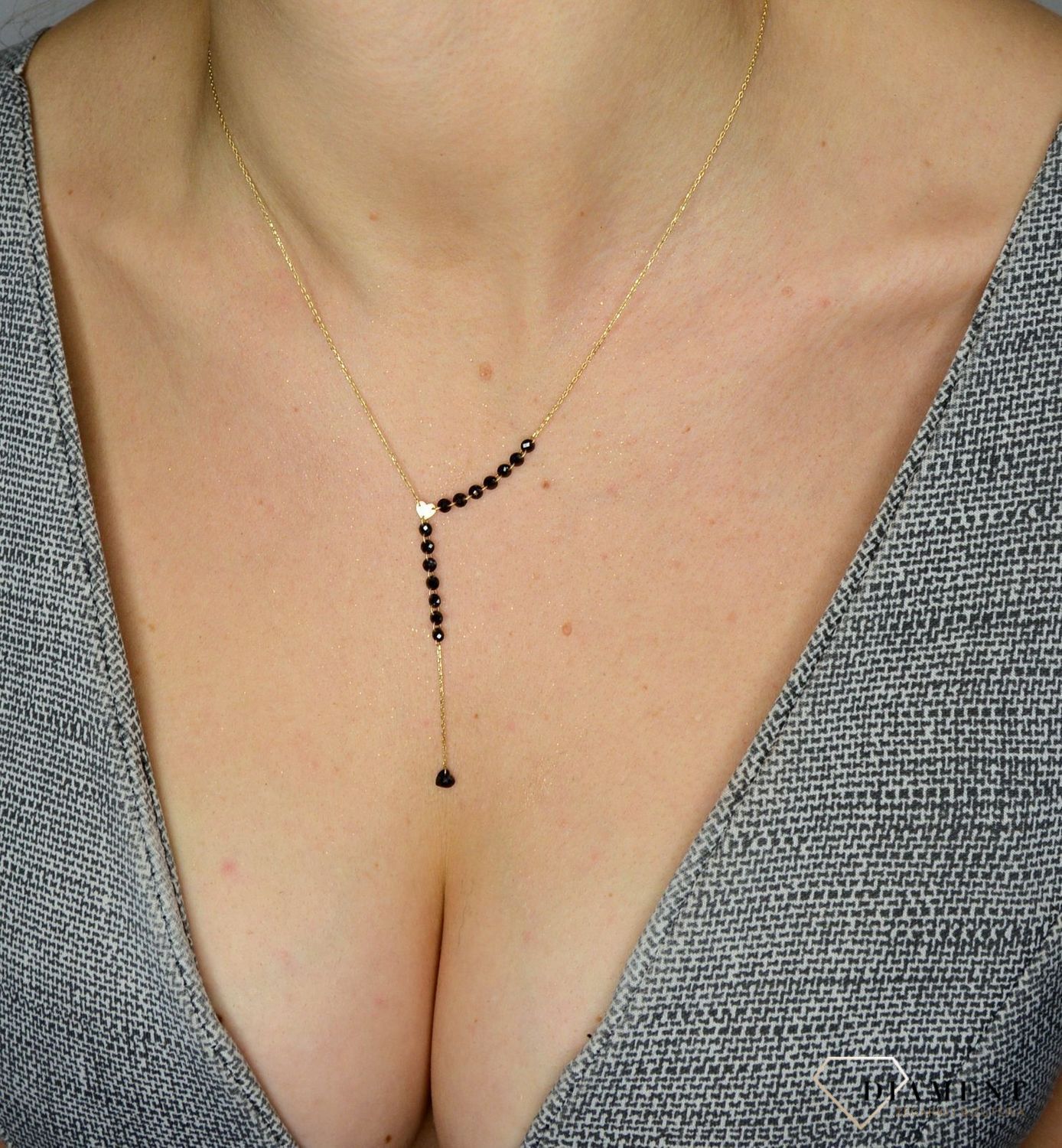 Naszyjnik złoty próby 585 czarne koraliki ZW-Z-Z01-N45-CC16072.jpg