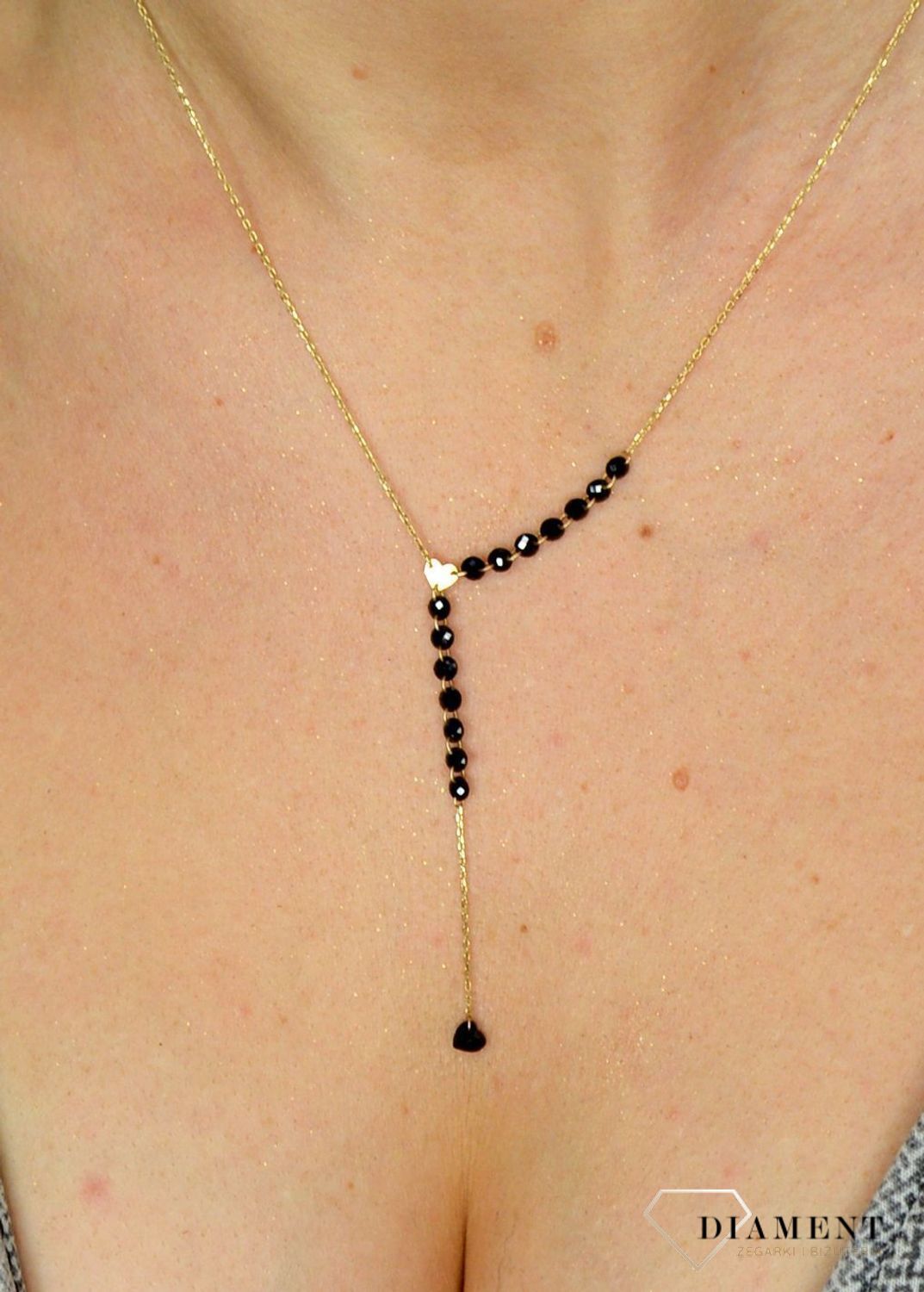 Naszyjnik złoty próby 585 czarne koraliki ZW-Z-Z01-N45-CC16072.jpg