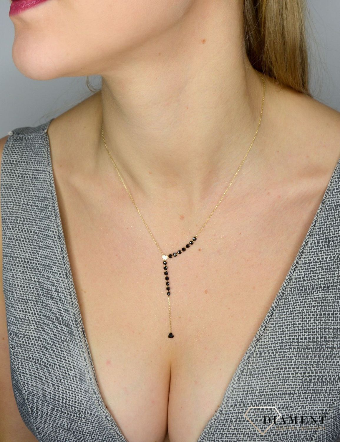 Naszyjnik złoty próby 585 czarne koraliki ZW-Z-Z01-N45-CC16072.jpg