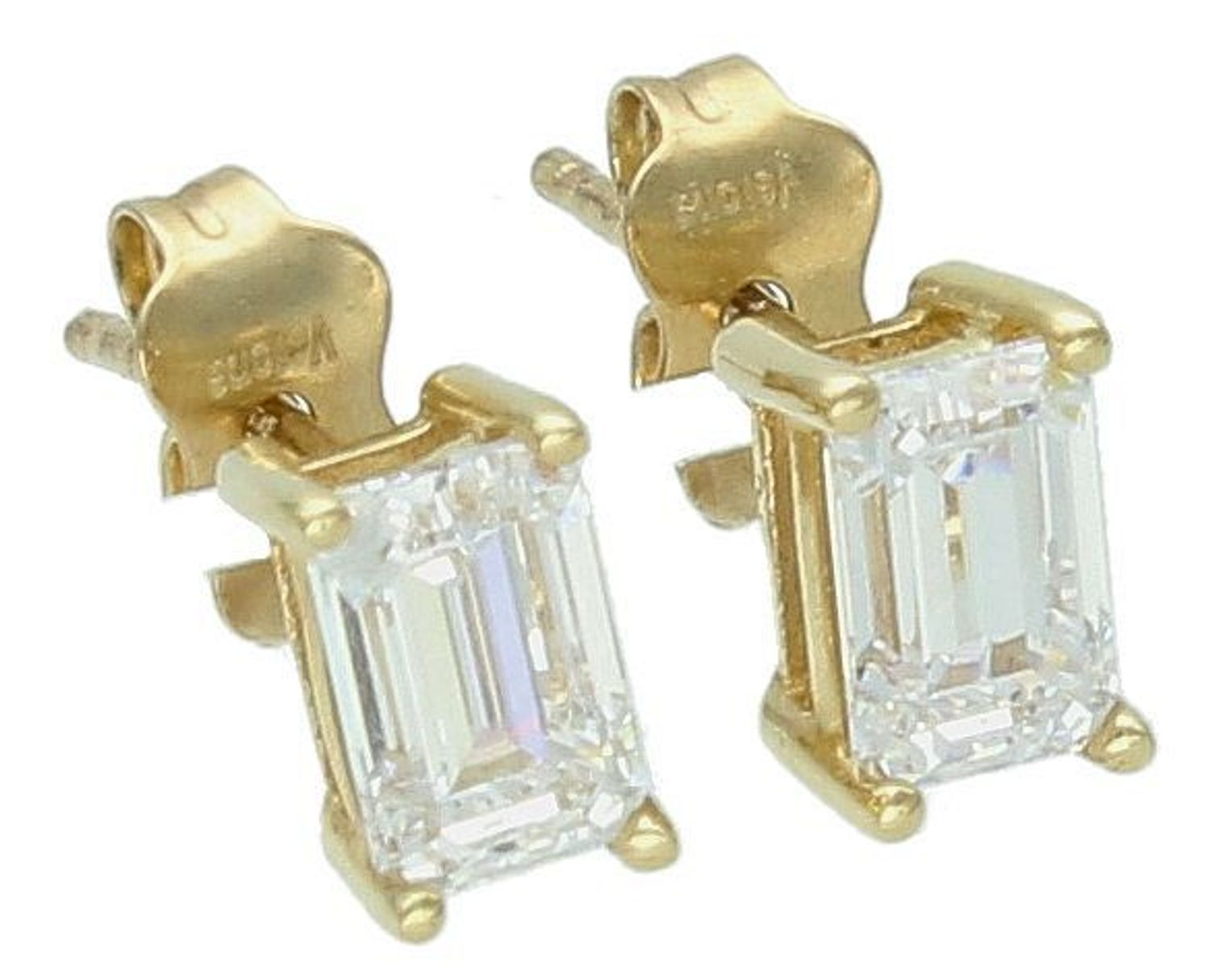 Kolczyki złote z cyrkonią prostokątną pr 585, ZW-Z-Z08-N00-FB15580 Kolczyki mają kwadratowy kształt z białą cyrkonią. Kolczyki to ponadczasowa biżuteria, która pasuje do każdego rodzaju styliz.jpg