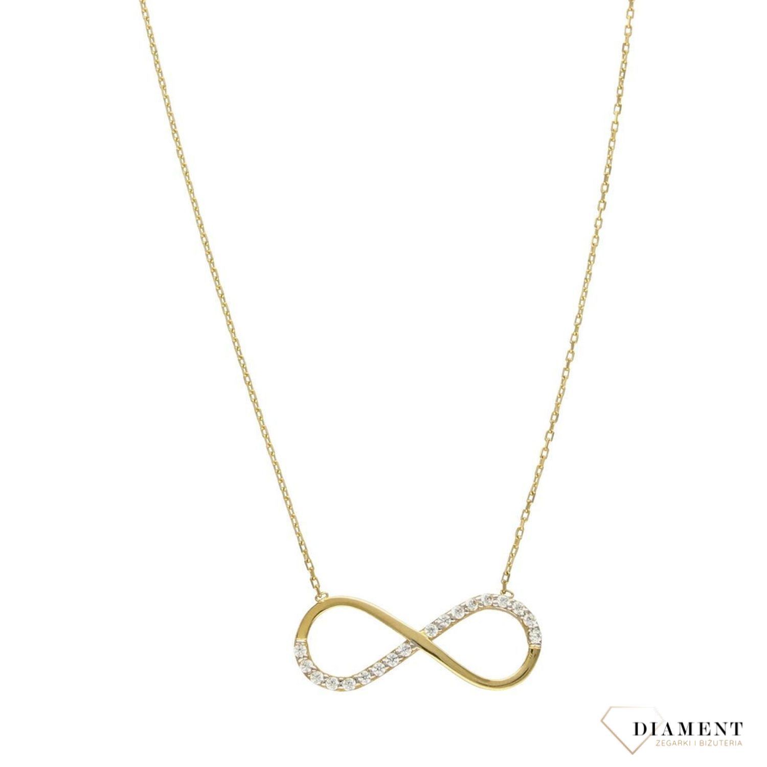 Złoty naszyjnik celebrytka 585 znak nieskończoności z cyrkonią.jpg