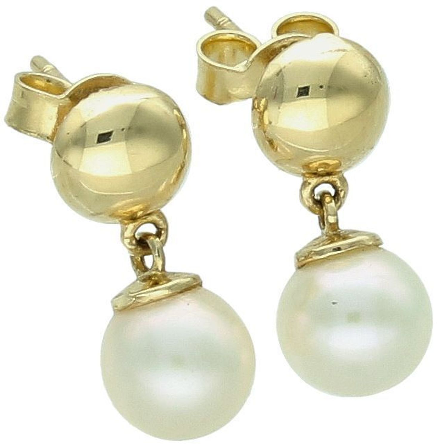 Złote kolczyki z perłami i cyrkoniami, próba 585, waga 2,20 g. Klasyczna biżuteria z nowoczesnym akcentem – idealna na prezent i wyjątkowe okazje.1.jpg