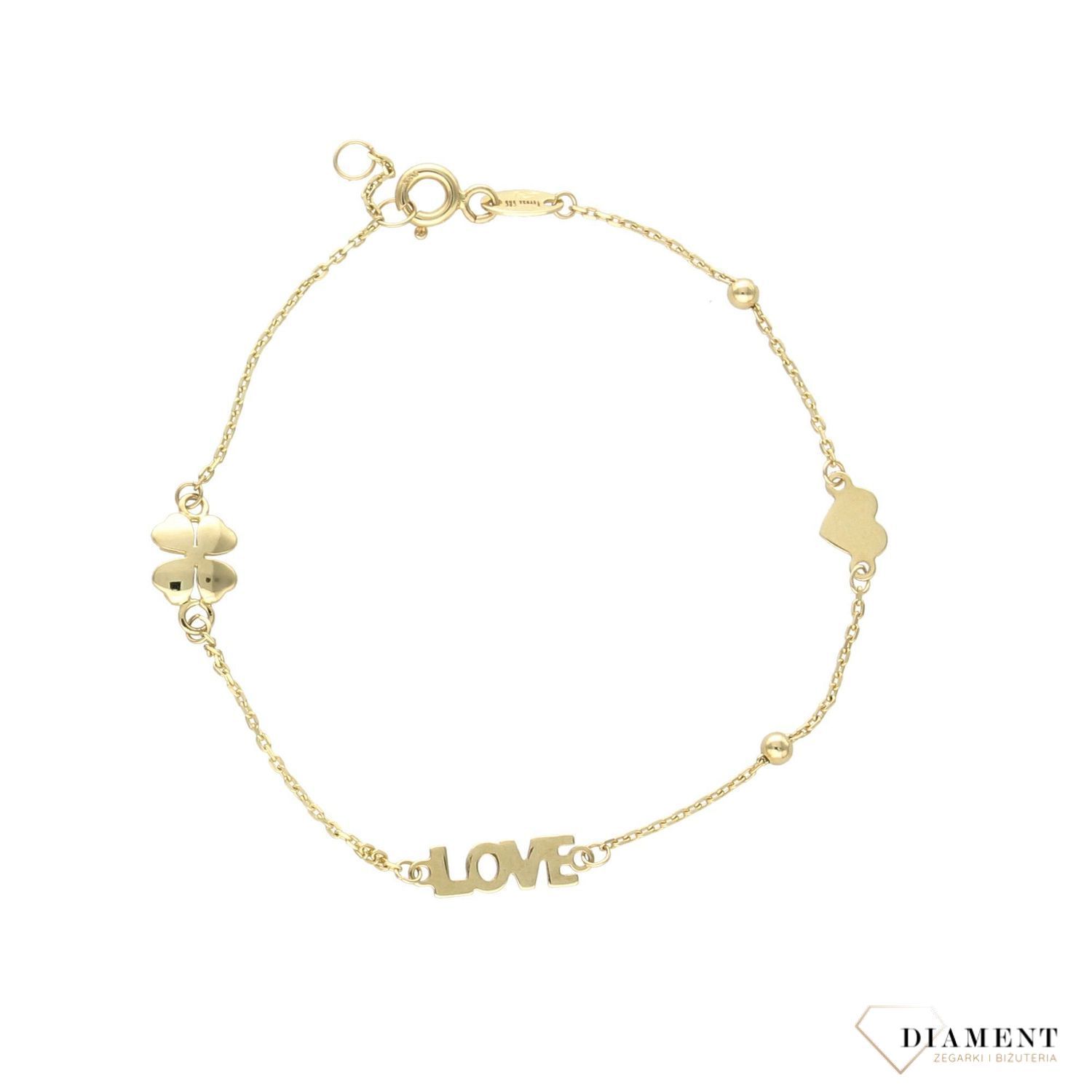 Piękna złota bransoletka celebrytka z miłosnym motywem to świetny pomysł na prezent dla ukochanej kobiety. Złota bransoletka wykonana z próby 585.  (1).jpg