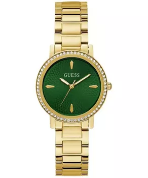 Zegarek damski Guess Spiral U1405L4M złoty z zieloną tarczą na bransolecie.webp