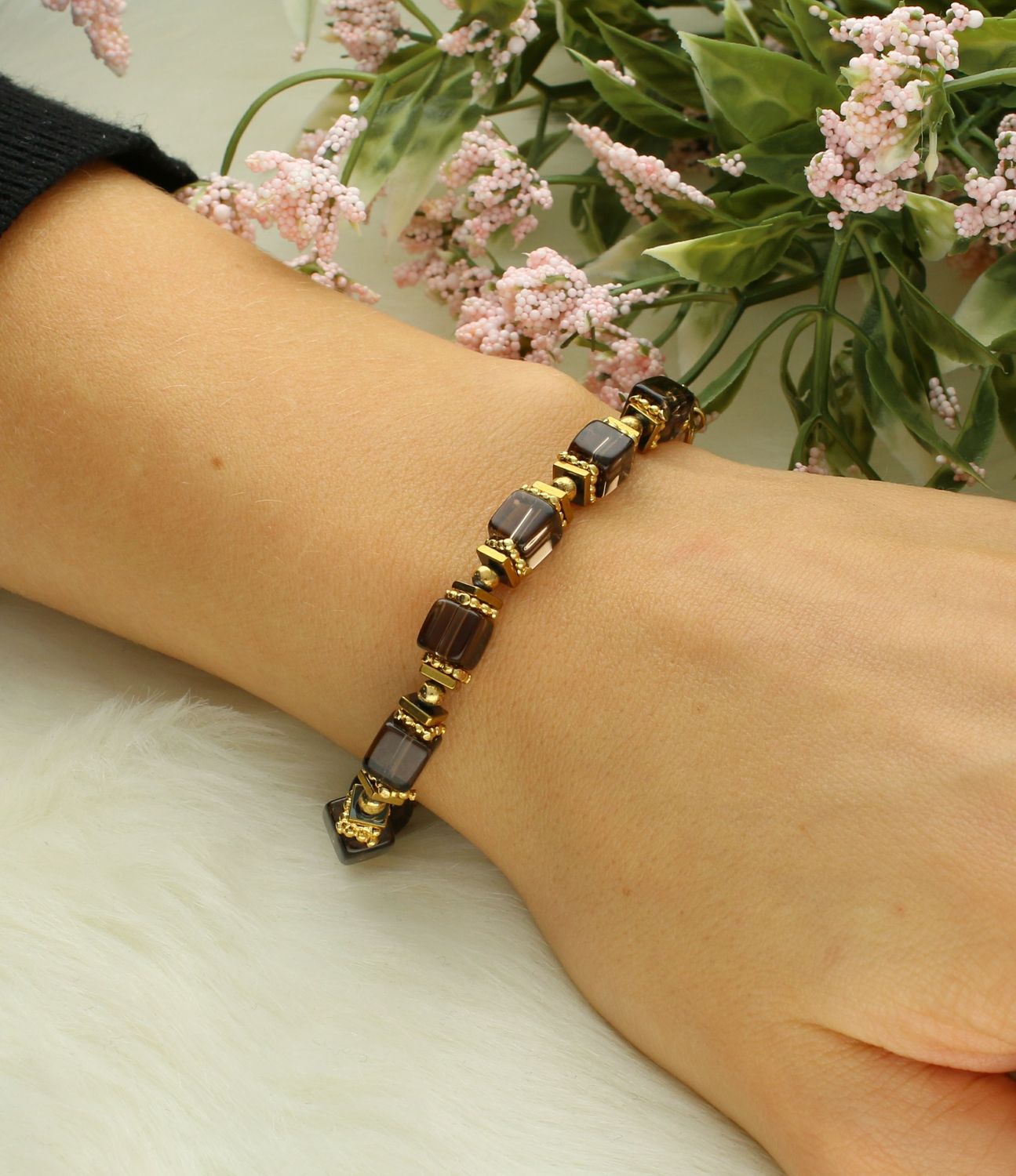 Bransoletka damska srebrna pokryta złotem z kwarcem dymnym bra-27483575 Bransoletka damska srebrna pokryta złotem z kwarcem dymnym. Bransoletka srebrna z kamieniem dla każdej kobiety. 2.jpg