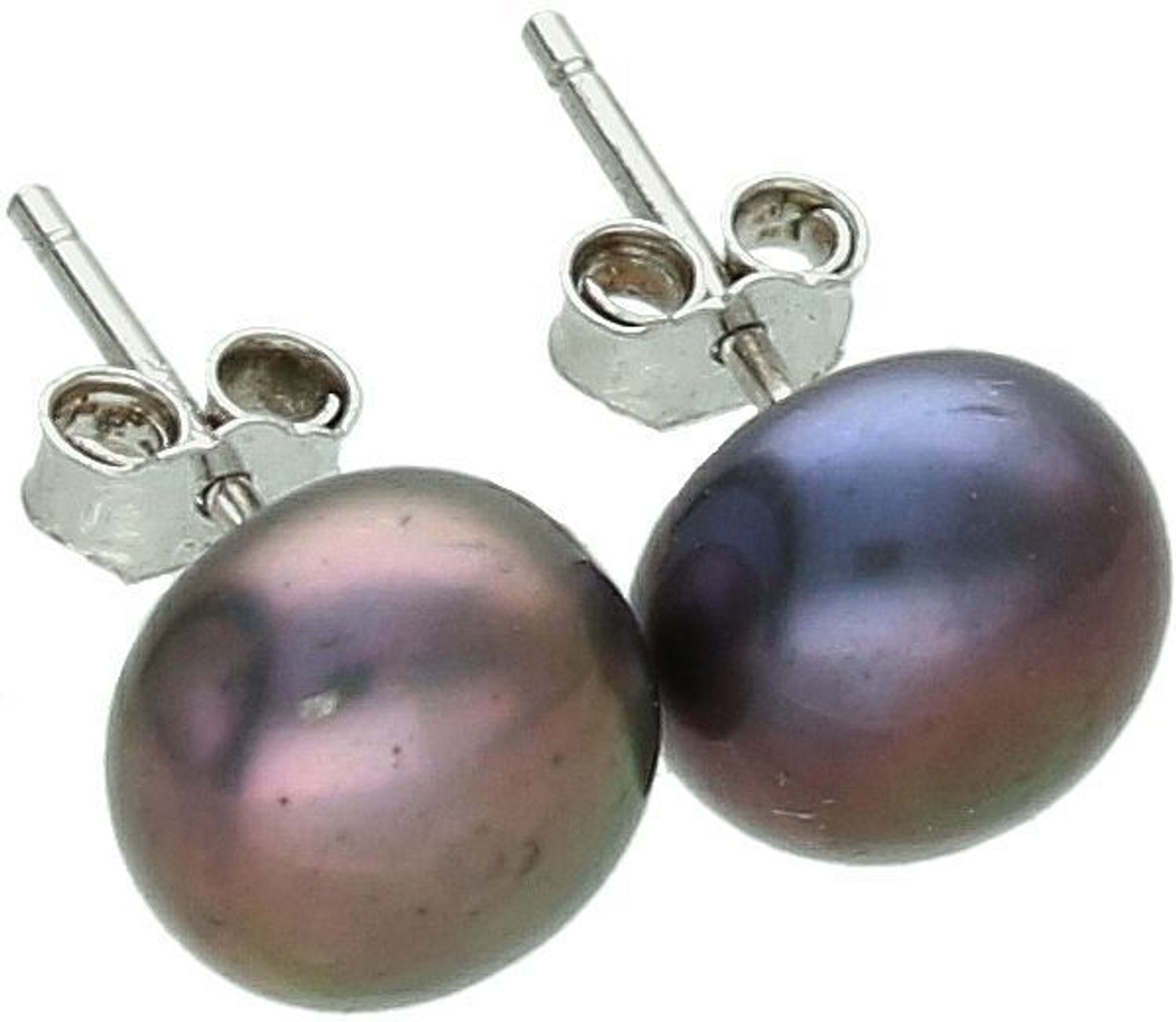 Srebrne kolczyki z ciemną perłą hodowlaną 8 mm – fioletowy połysk, zapięcie sztyft, srebro 925.jpg